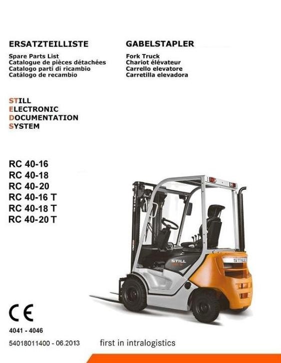 Still Forklift Truck RC40-16, RC40-18, RC40-20: 4041, 4042, 4043, 4044, 4045, 4046 Parts Manual