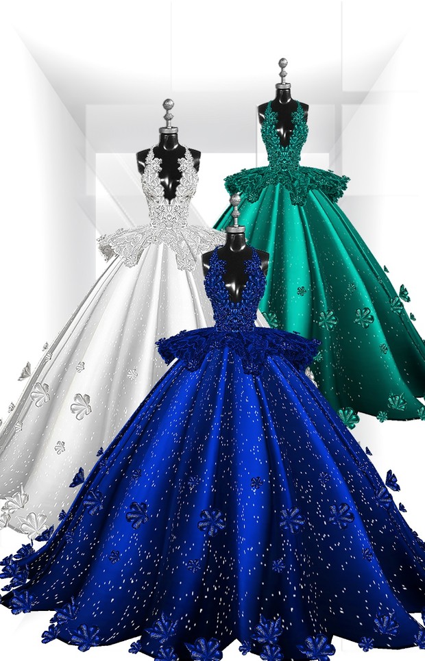 The Star Gown+Gloves+Head Flowers
