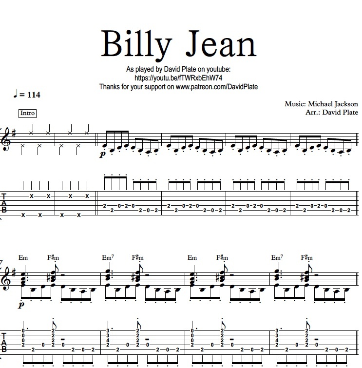 michael jackson billie jean tabs