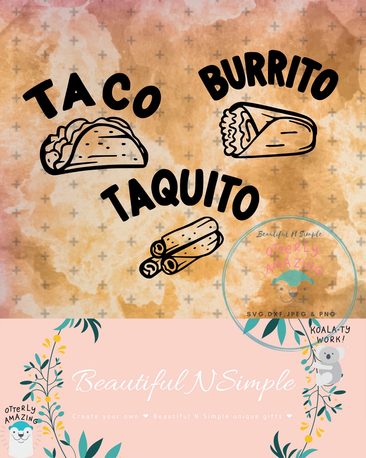 Taco Taquito Burrito Food SVG and DXF File Family Goal 