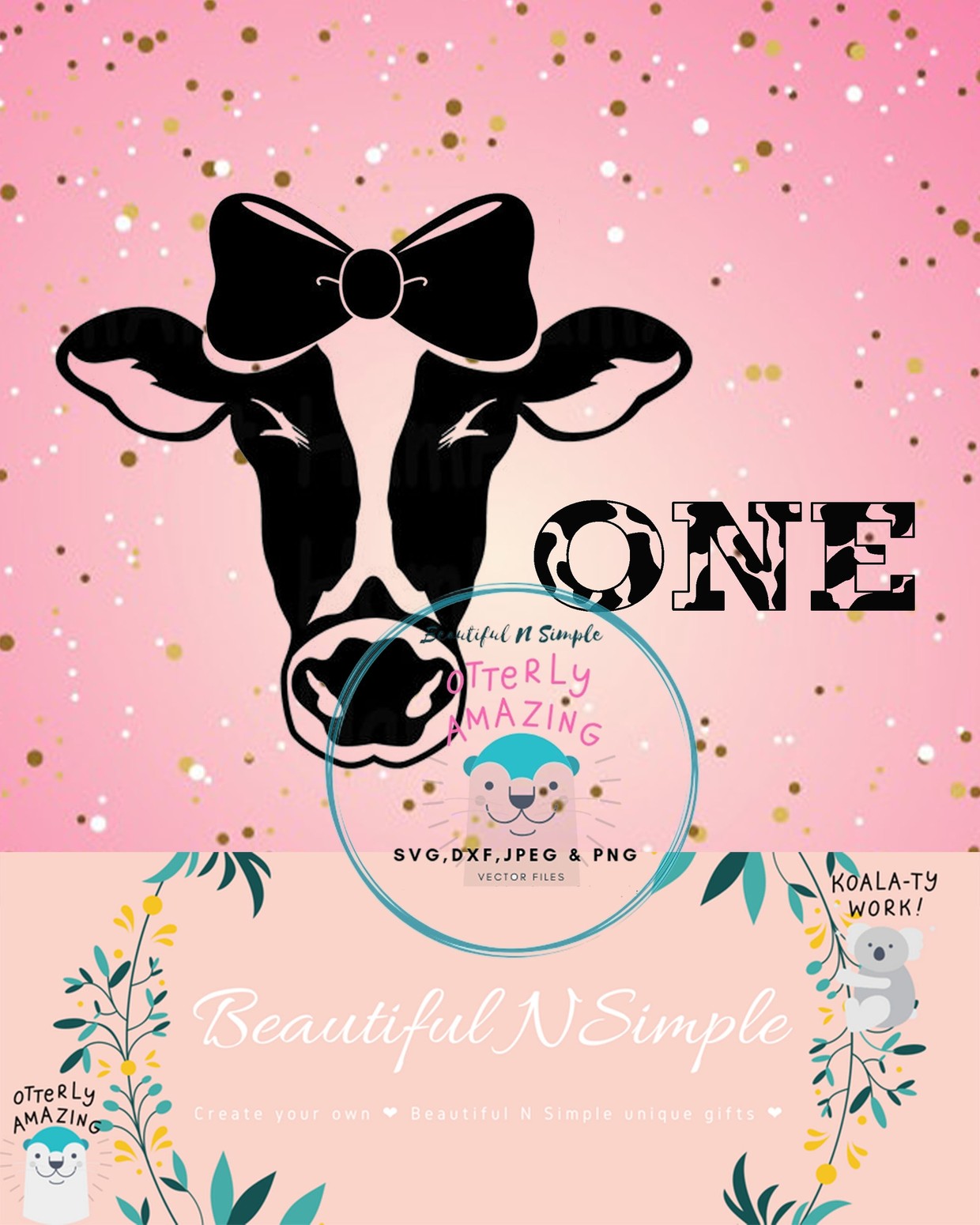 Download Girl Cow With Bow First Birthday One Svg Dxf File Beautifulnsimple