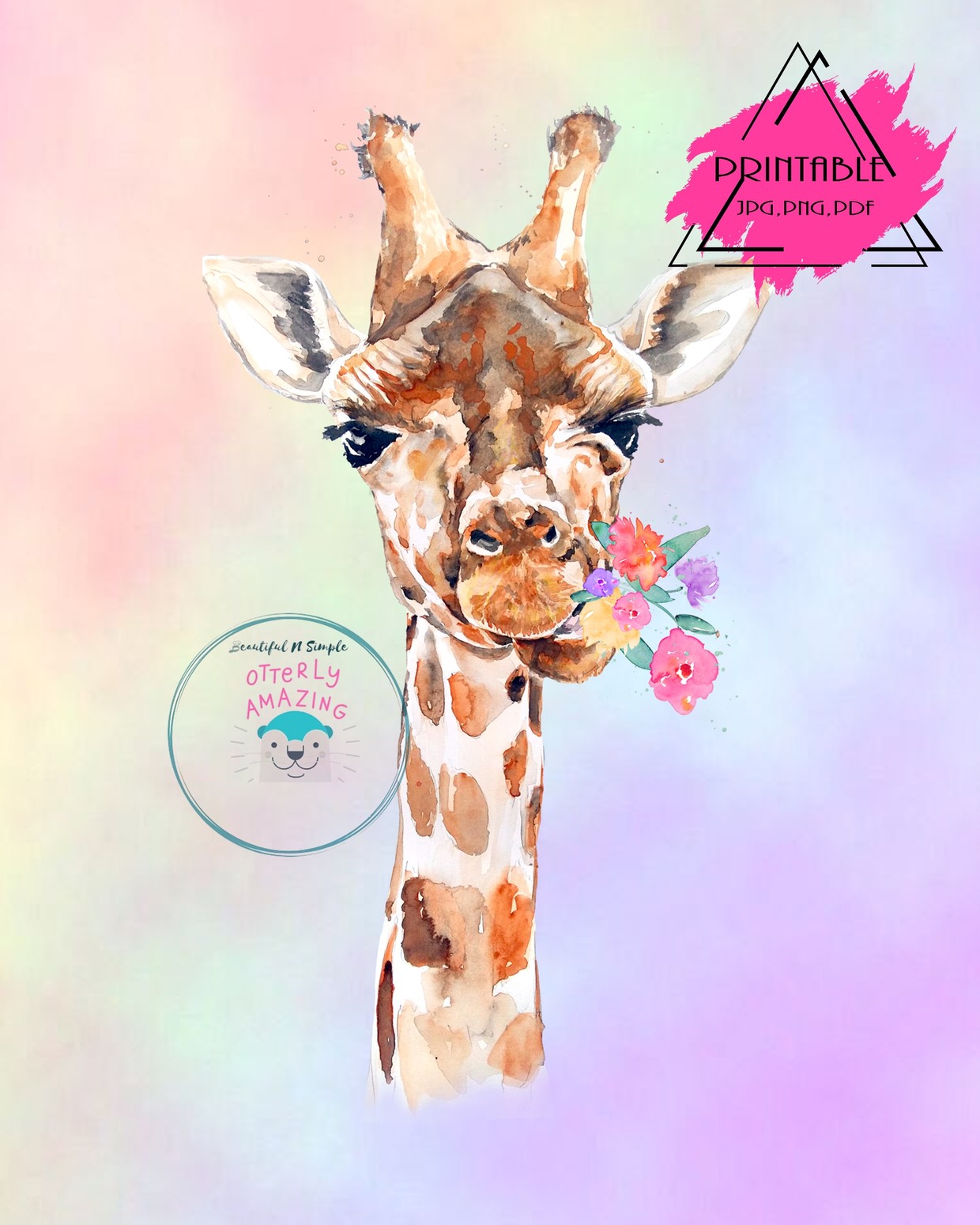 Download Giraffe Flowers Watercolor Download Print Printable Jp Beautifulnsimple