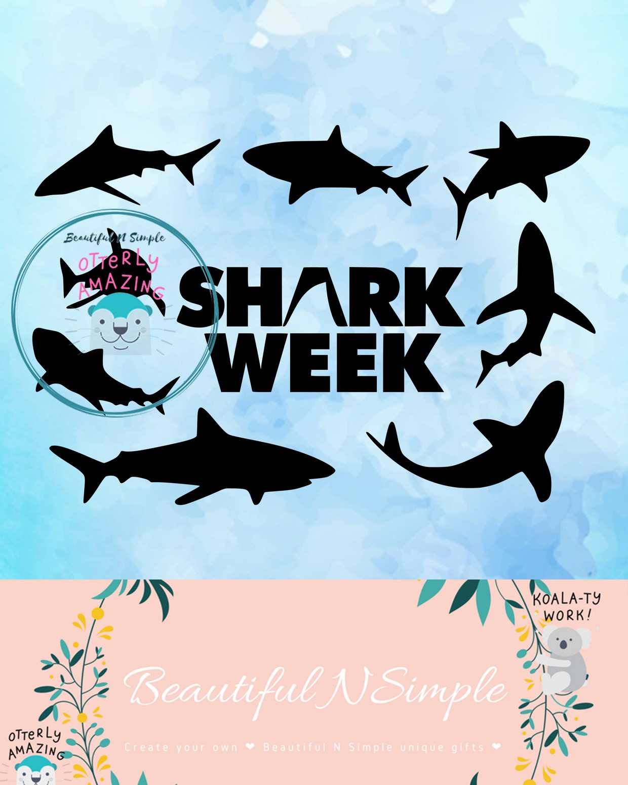 Download Shark Week and Shark Silhouettes Sharks SVG and DXF Fi ...