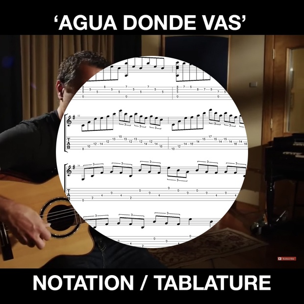 AGUA DONDE VAS - SOLO GUITAR NOTATION AND TABS