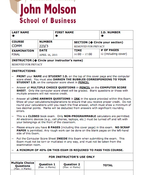 COMM 223/ MARK 201 MIDTERMS, FINAL, FINAL REPORTS & LECTURE NOTES (3 EXAMS)
