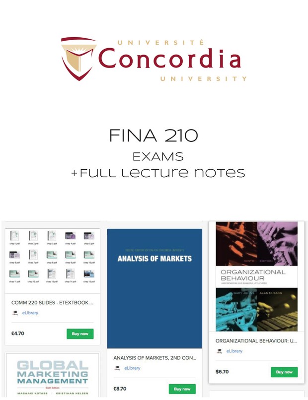 FINA 210 MIDTERM, FINALS, & LECTURE NOTES (7 EXAMS)