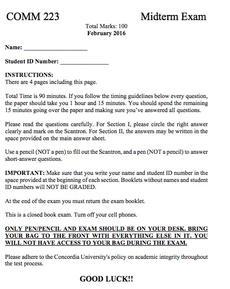 COMM 223/ MARK 201 MIDTERMS, FINAL, FINAL REPORTS & LECTURE NOTES (3 EXAMS)