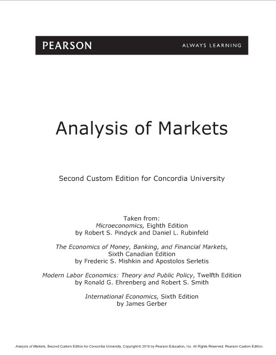 ANALYSIS OF MARKETS, 2ND CONCORDIA CUSTOM EDITION
