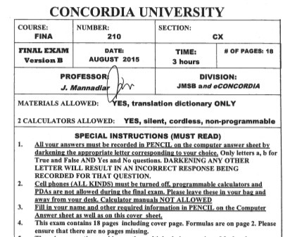 FINA 210 MIDTERM, FINALS, & LECTURE NOTES (7 EXAMS)