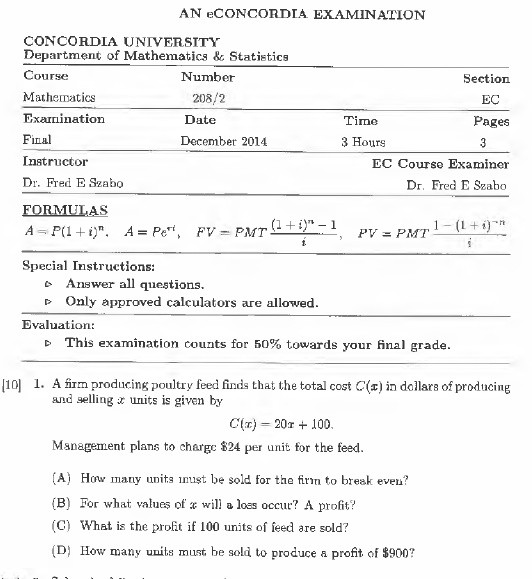 MATH 208 FINALS & MIDTERMS (20 EXAMS)