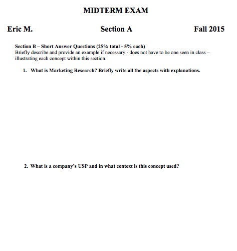 COMM 223/ MARK 201 MIDTERMS, FINAL, FINAL REPORTS & LECTURE NOTES (3 EXAMS)