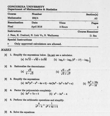 MATH 206 FINALS & MIDTERMS (22 EXAMS)