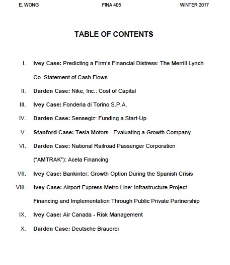 CASE ANALYSIS IN FINANCE ECOURSEPACK