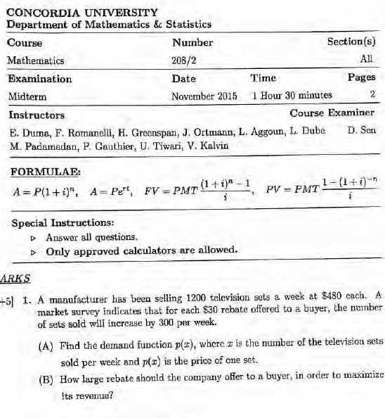 MATH 208 FINALS & MIDTERMS (20 EXAMS)