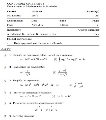MATH 206 FINALS & MIDTERMS (22 EXAMS)
