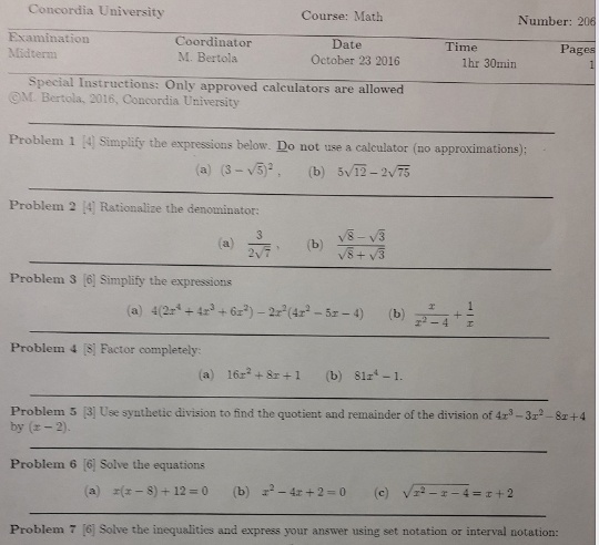 MATH 206 FINALS & MIDTERMS (22 EXAMS)