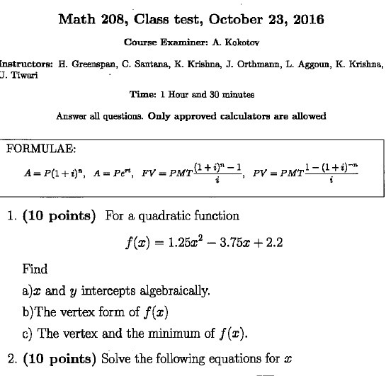 MATH 208 FINALS & MIDTERMS (20 EXAMS)