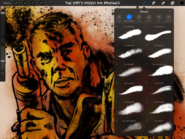 The DIRTY DOZEN Ink, Shading & Paint Set: 20+ Gritty Grunge Brushes for Procreate