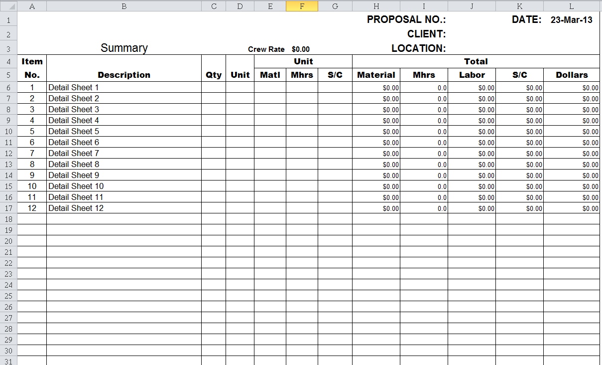 Estimating Template Sale - Excel Templates