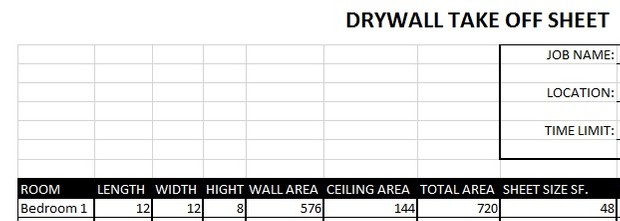 drywall take off sheet excel templates