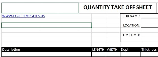 quantity take off sheet excel templates
