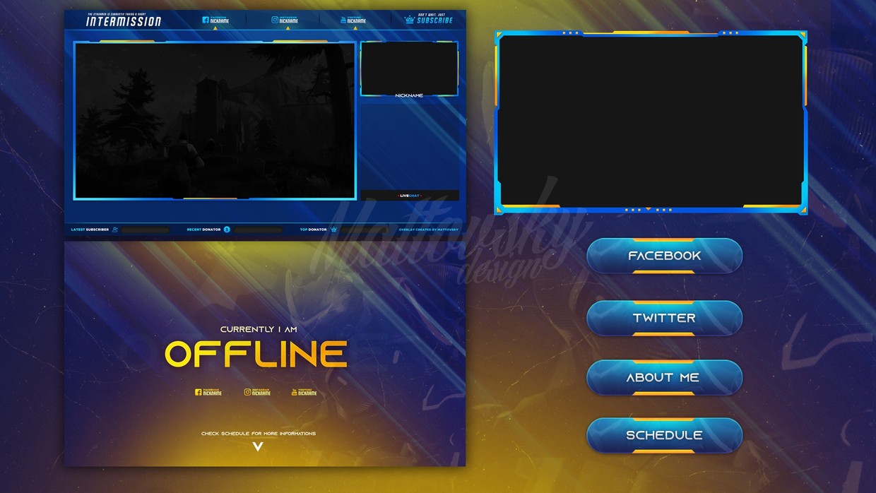 BLUE & ORANGE FULL TWITCH STREAM OVERLAY - Mattovsky - Graphic designer