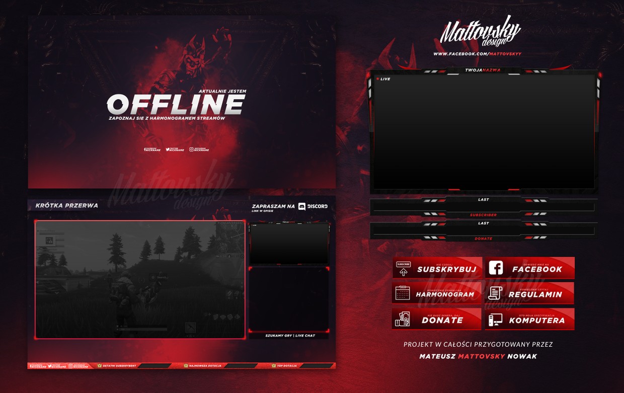 FREE TWITCH OVERLAY TEMPLATE - RED/BLACK - Mattovsky - Graphic designer