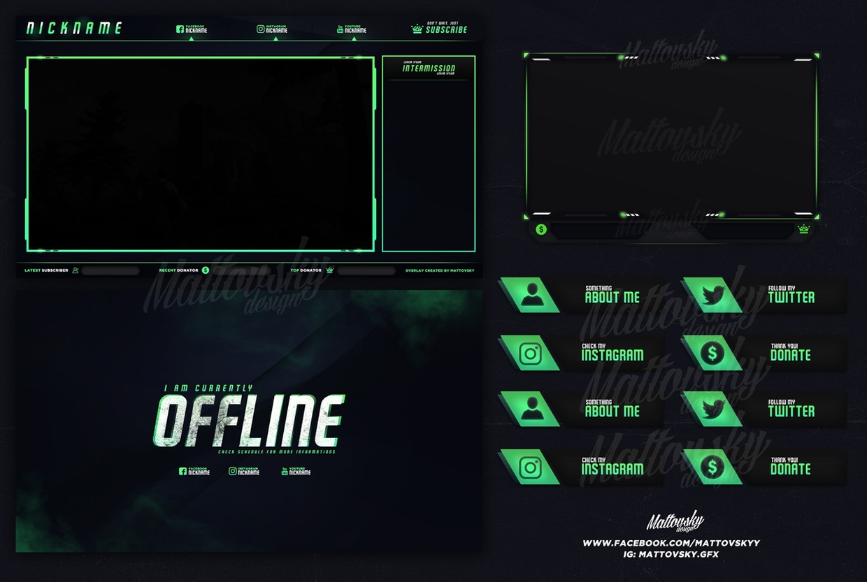 CHEAP TWITCH STREAM OVERLAY 2018 PACKAGE - GREEN - Mattovsky - Graphic ...