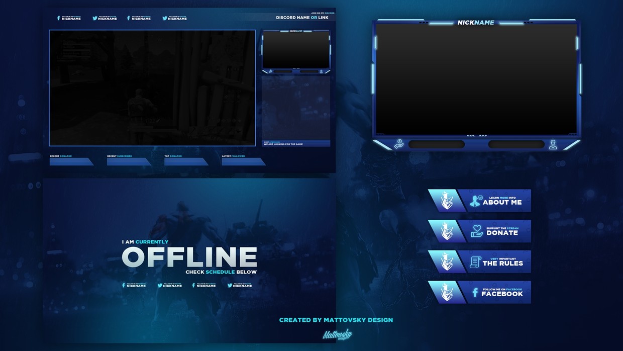 CHEAP TWITCH STREAM OVERLAY 2018 PACKAGE - BLUE - Mattovsky - Graphic