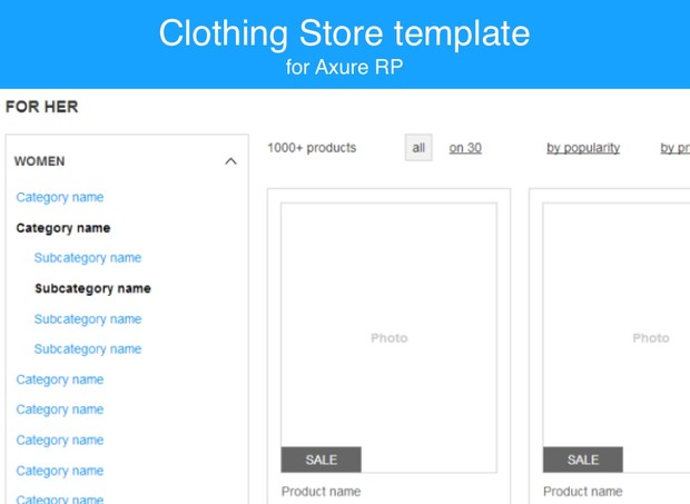 Axure template / Clothing store