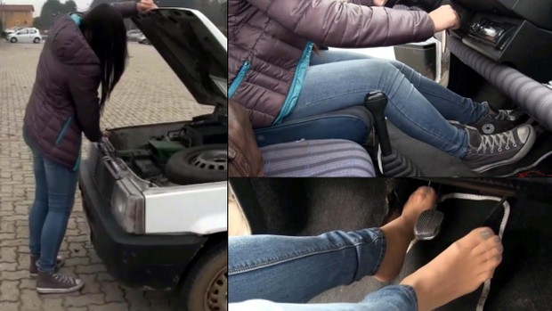 118 : Miss Iris cranking and revving in sneakers and pantyhose