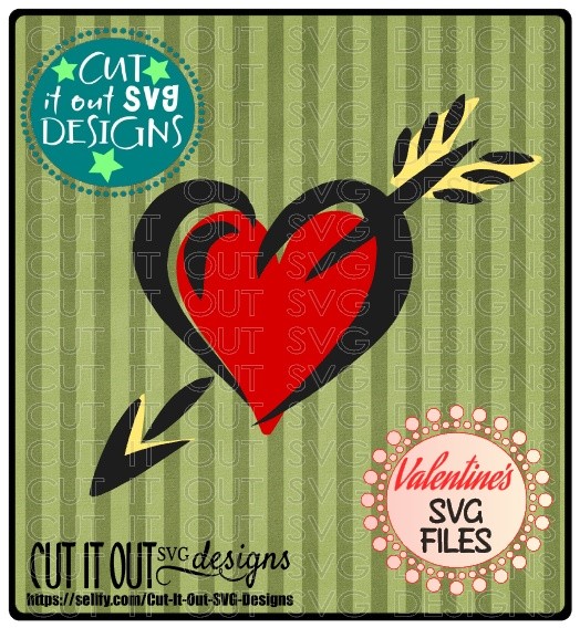 Heart and Arrow SVG Valentines Element - Layered Cutting File perfect for HTV or Vinyl, Cardstock