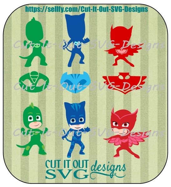 PJ Masks 3 Characters. Silhouettes and Masks SVG Bundle