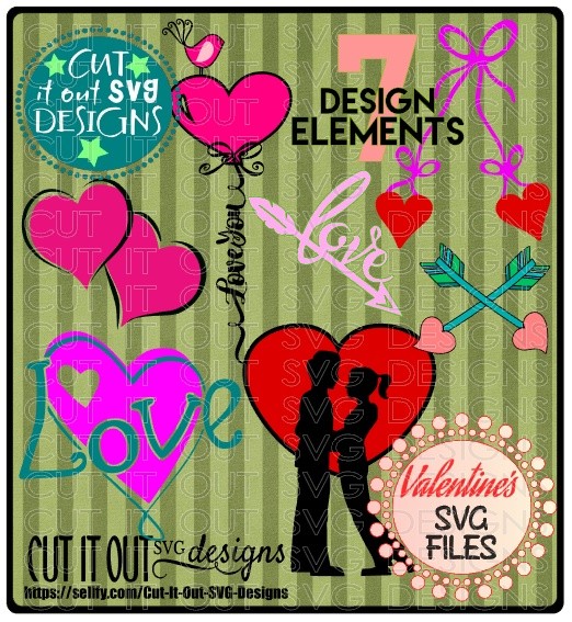 7 Love Elements Bundle - Layered SVG Cutting Files perfect for Valentines day