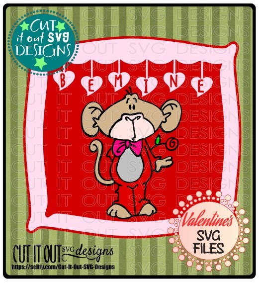 Valentines Monkey Be Mine Layered Frame SVG Cutting File