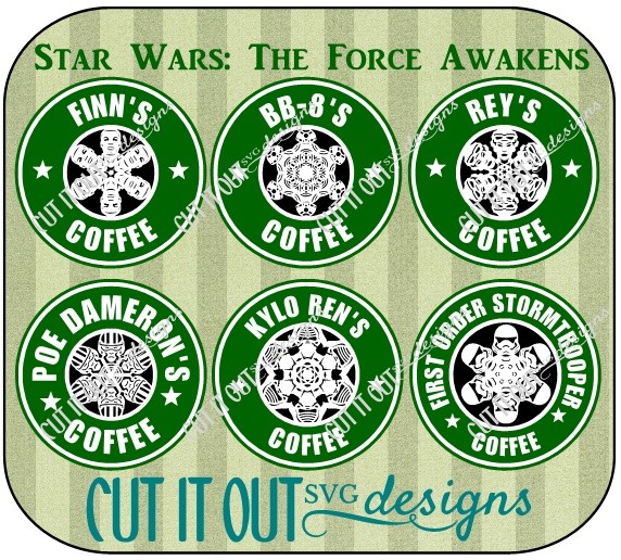 Star Wars: The Force Awakens Set of 6 Snowflake Style Starbucks Coffee Labels SVG