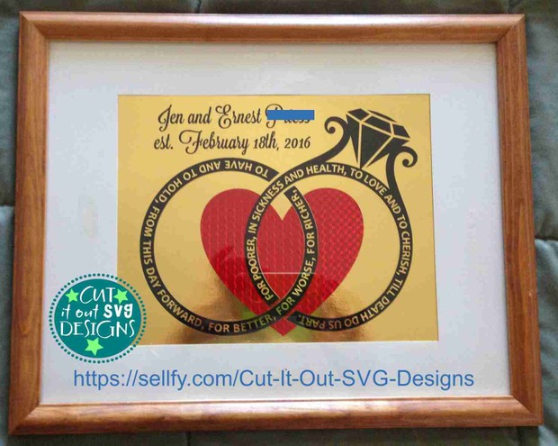 Wedding Rings with Vows and Heart SVG Cutting File - Great for Anniversaries and Wedding gifts