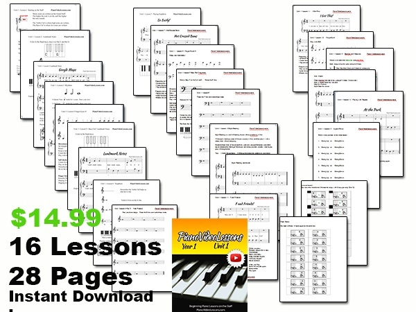 UNIT 1 Piano Video Lessons YEAR 1 - (16 lessons) PDF, 28pp