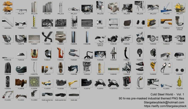 Cold Steel World vol. 1 - Hi-res precut industrial stock photos