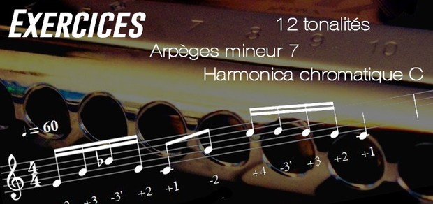 Exercices - Arpèges mineur 7 - 12 Tonalités - transposable (Musescore) - Harmonica chromatique