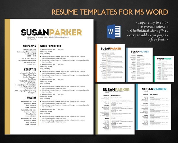 big name 3 in 1 word resume template curriculum vitae cv resume design