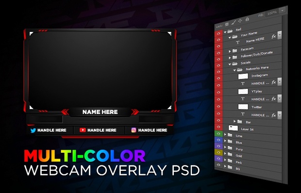Multi-Color Webcam Overlay PSD