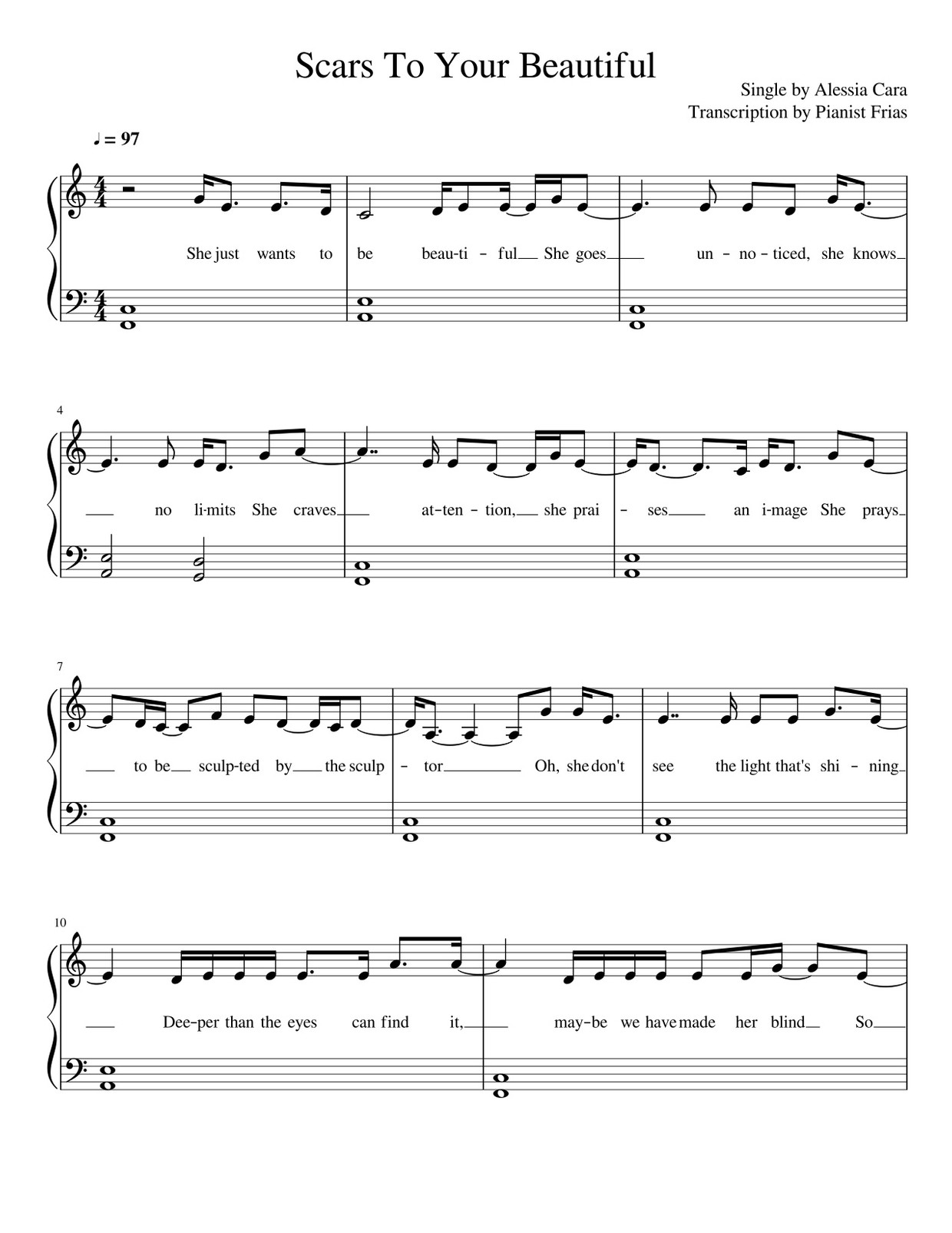 Alessia Cara Scars To Your Beautiful (pdf) Pianist Frias