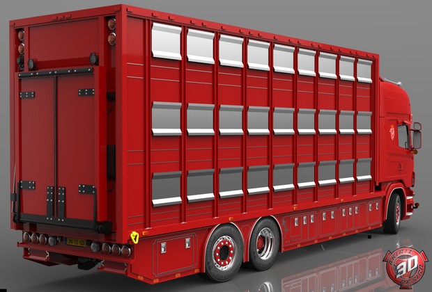3D Scania 164L + Trailer Tandem Animal Transport
