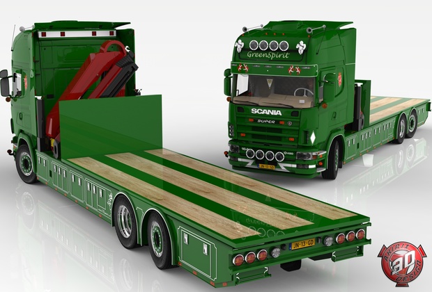 3D Scania 164L + Trailer Tandem GreenSpirit