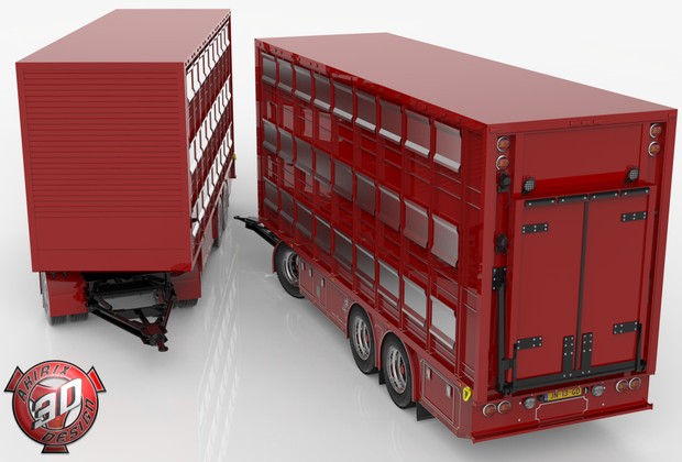 3D Scania 164L + Trailer Tandem Animal Transport