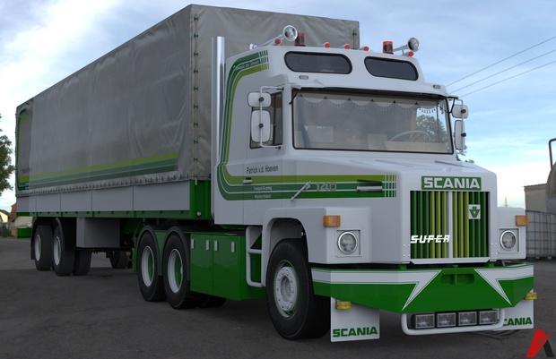 3D Scania 140 L 6×2 Patrick v.d. Hoeven & 2 Axled Curtain Trailer