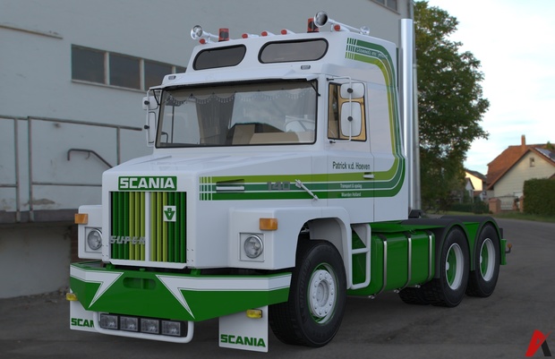 3D Scania 140 L 6×2 Patrick v.d. Hoeven & 2 Axled Curtain Trailer