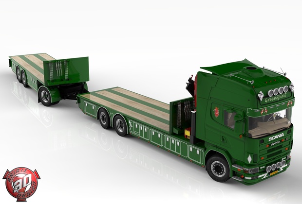 3D Scania 164L + Trailer Tandem GreenSpirit