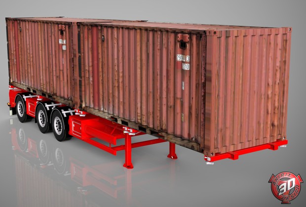3D Container Trailer With Containers Load